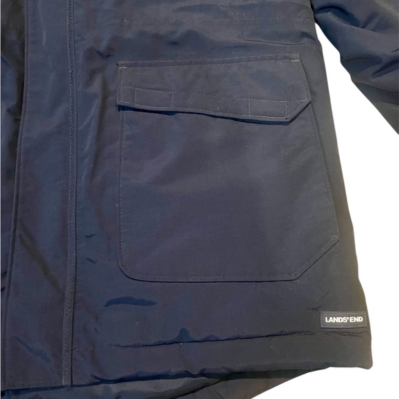 Lands End Navy Squall Parka Hooded with teal zip out puffy liner Large Husky - Picture 2 of 5